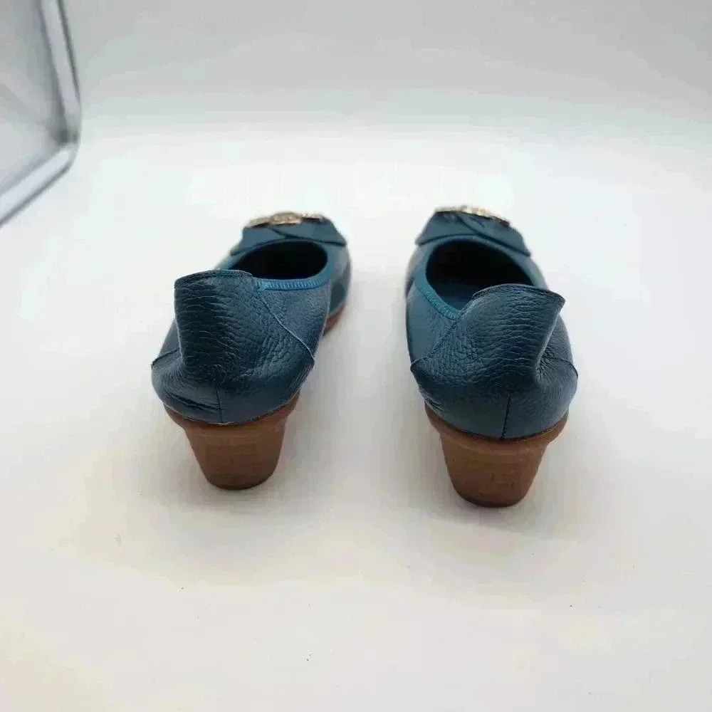 Rare Golddipenguin Blue Leather Heeled slipper rubber sole sz 5 - Picture 4 of 7